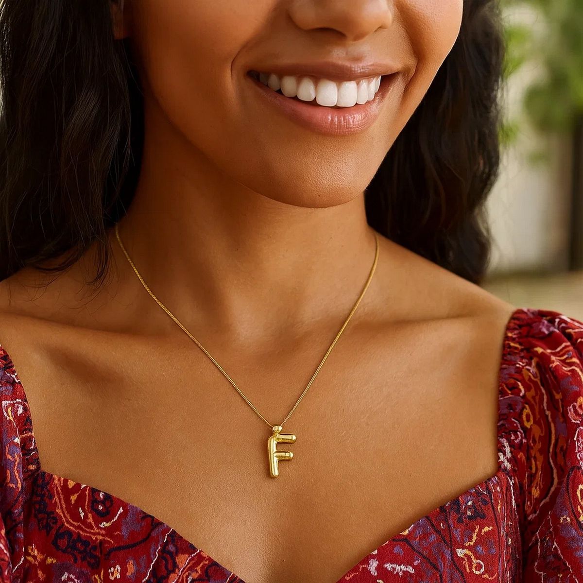 14K Yellow Gold Helium Initial F Pendant thumbnail 5