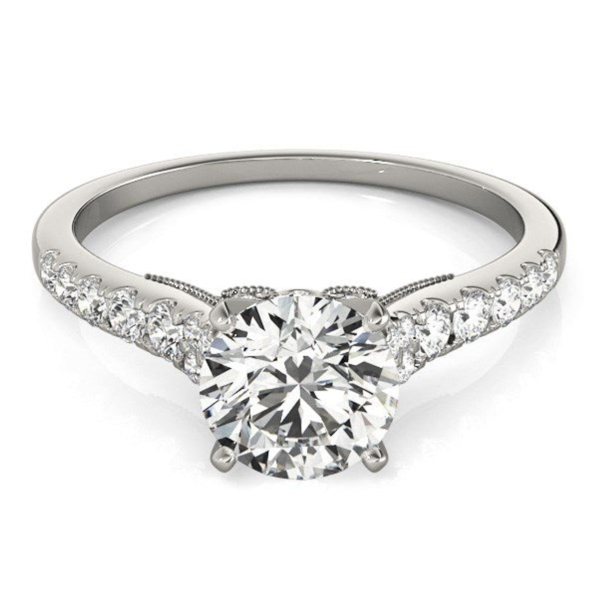 14k White Gold Diamond Engagement Ring With Single Row Band (1 3/4 cttw) thumbnail 2