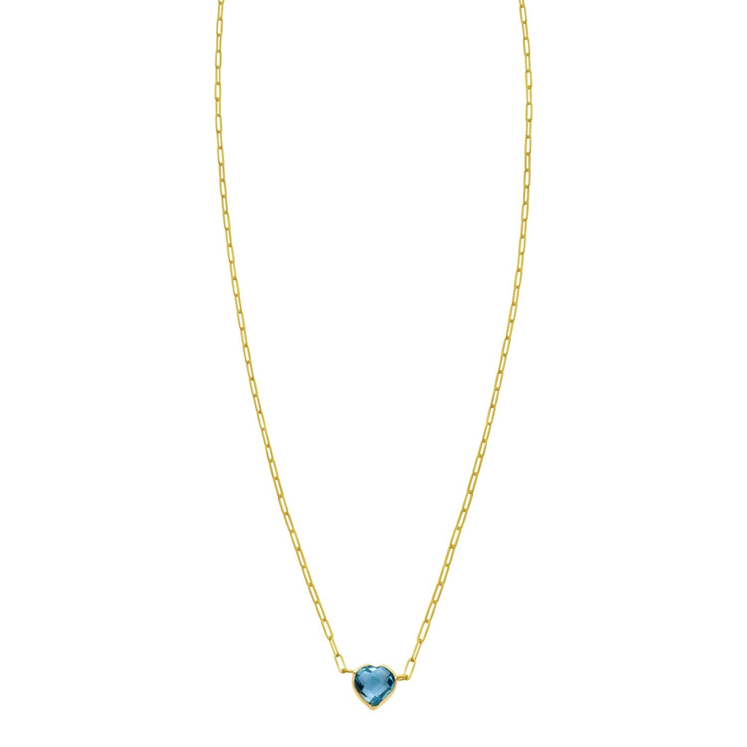 14K Yellow Gold Blue Topaz Heart Necklace (1.50 mm)