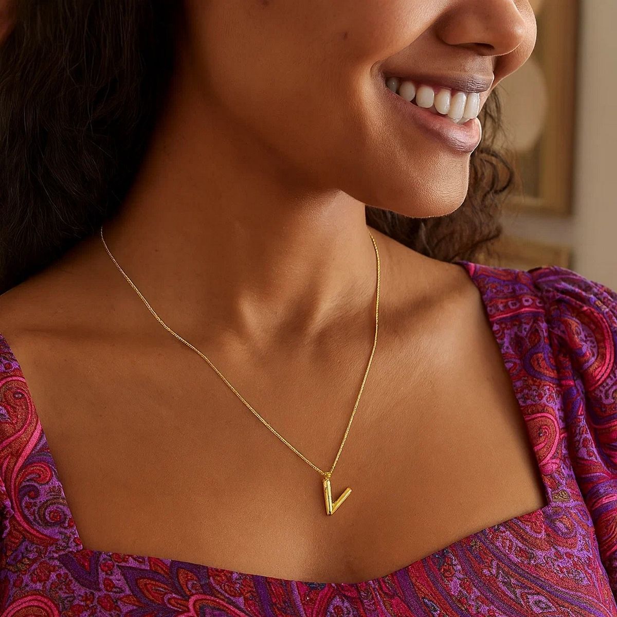 14K Yellow Gold Helium Initial V Pendant thumbnail 5