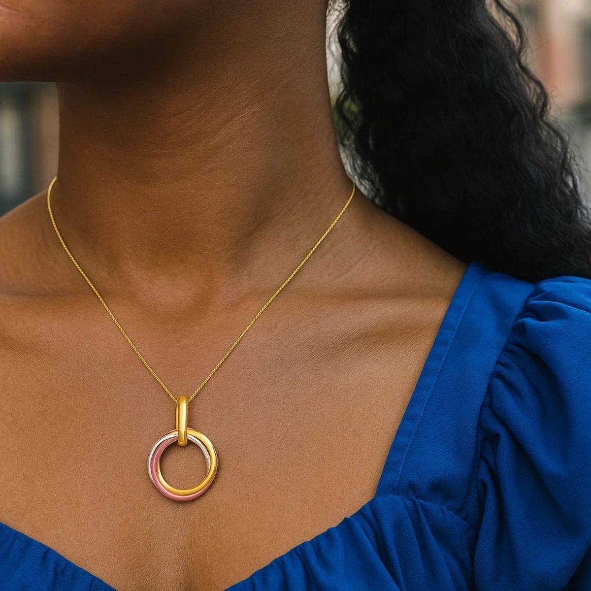 14k Tri-Color Gold Open Interlaced Ring Pendant thumbnail 4