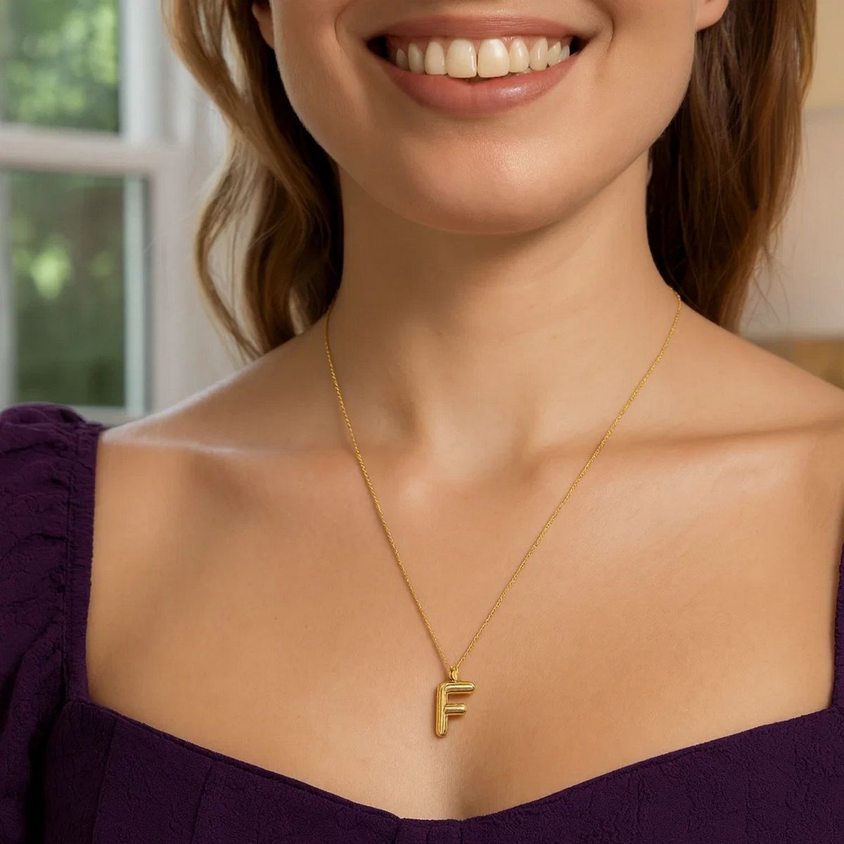 14K Yellow Gold Helium Initial F Pendant thumbnail 4