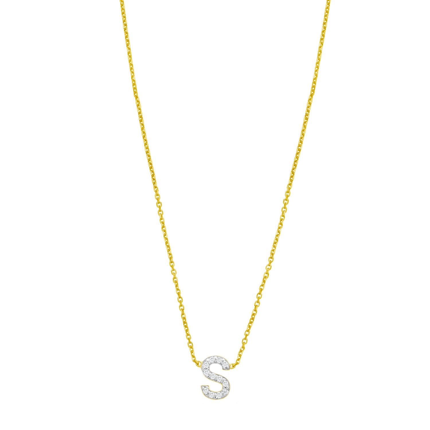14K Yellow Gold Mini Diamond S Initial Pendant Necklace