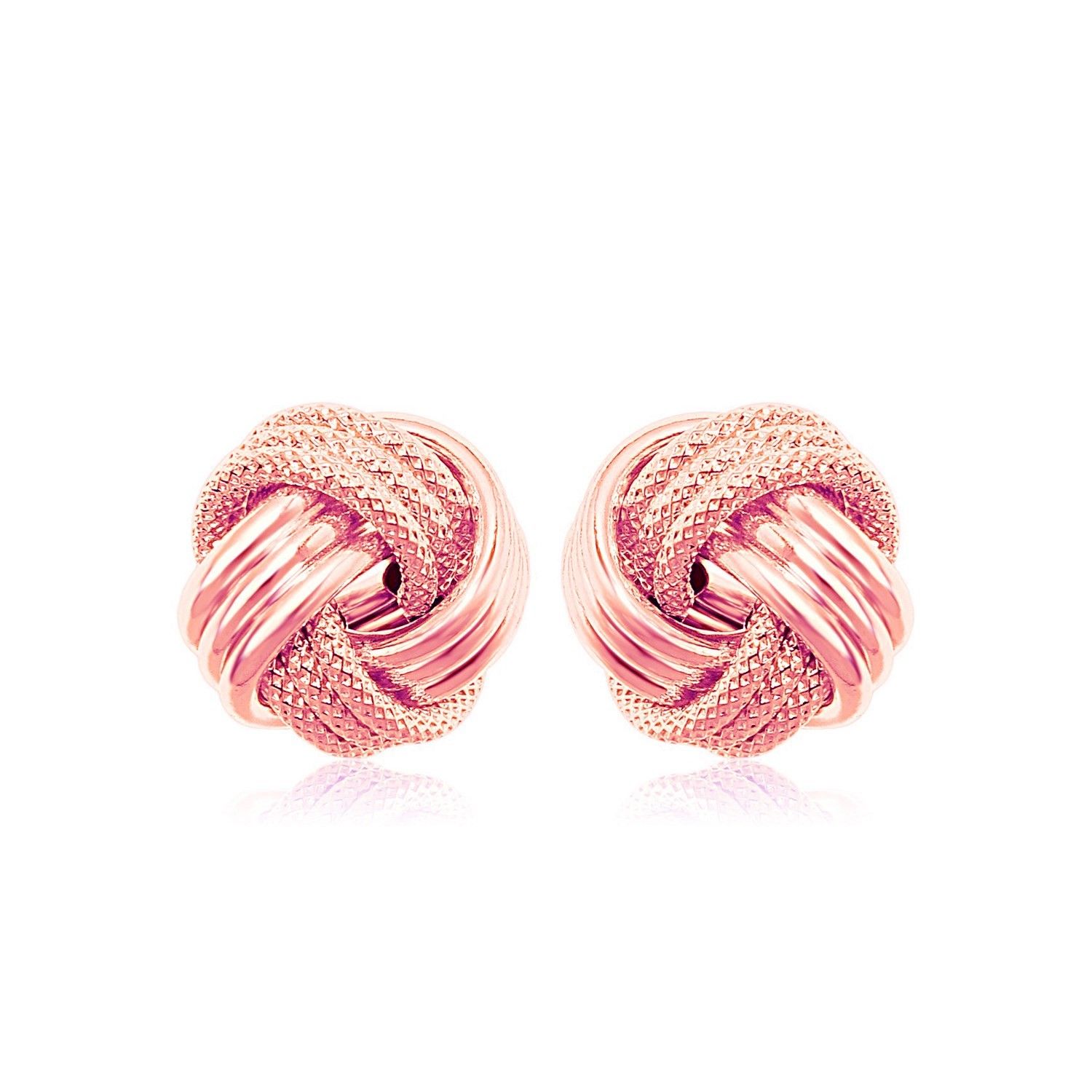 14k Rose Gold Love Knot with Ridge Texture Earrings