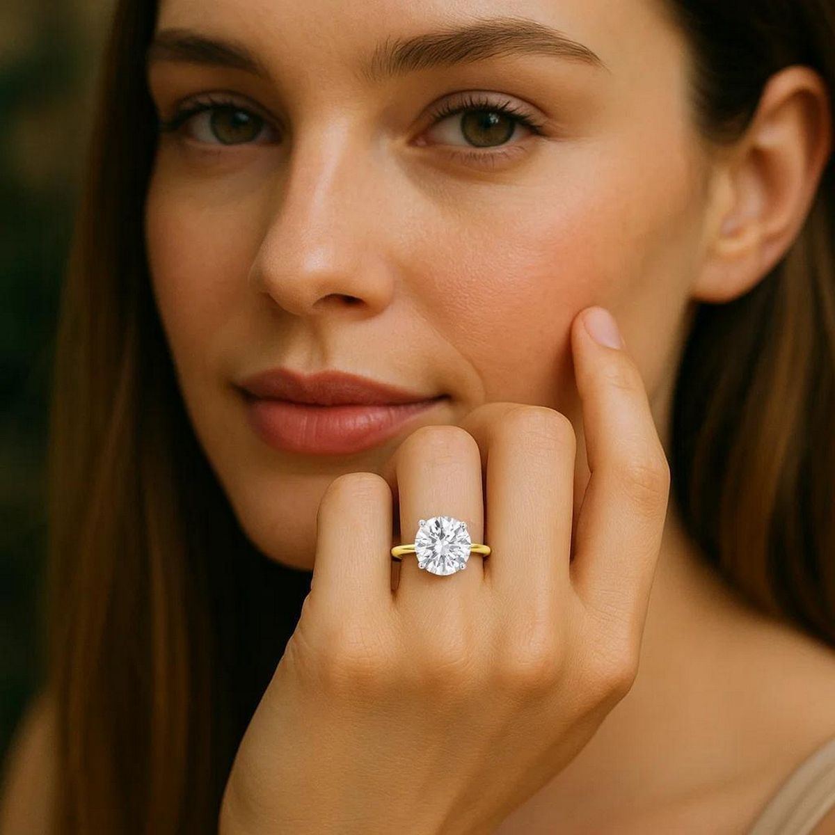 5 Carat Round Lab Grown IGI G/VS1 Diamond Solitaire Ring in 10K Yellow Gold thumbnail 6