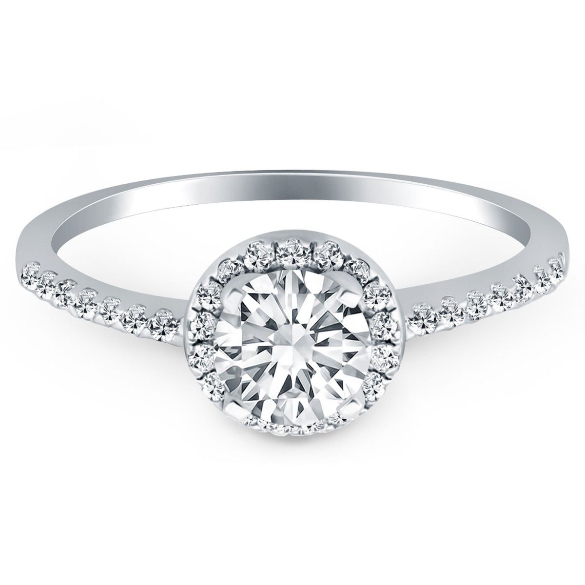 14k White Gold Diamond Halo Collar Engagement Ring thumbnail 2