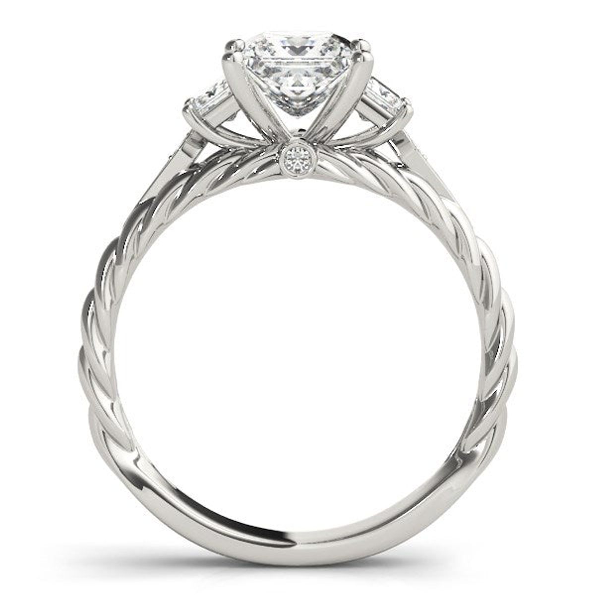 14k White Gold Princess Cut 3 Stone Antique Style Diamond Ring (1 1/8 cttw) thumbnail 2