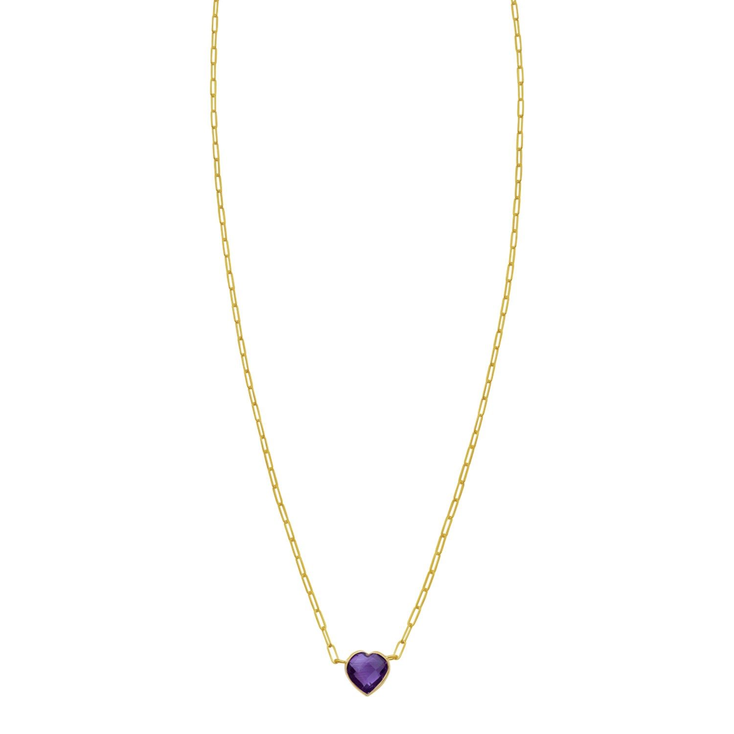 14K Yellow Gold Amethyst Heart Necklace (1.50 mm)