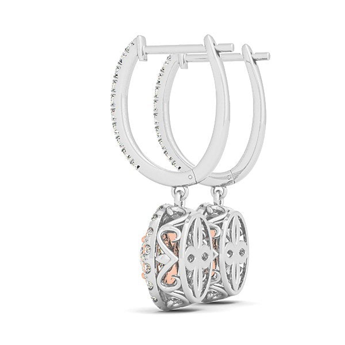 14k White And Rose Gold Drop Diamond Earrings with a Halo Design (3/4 cttw) thumbnail 2
