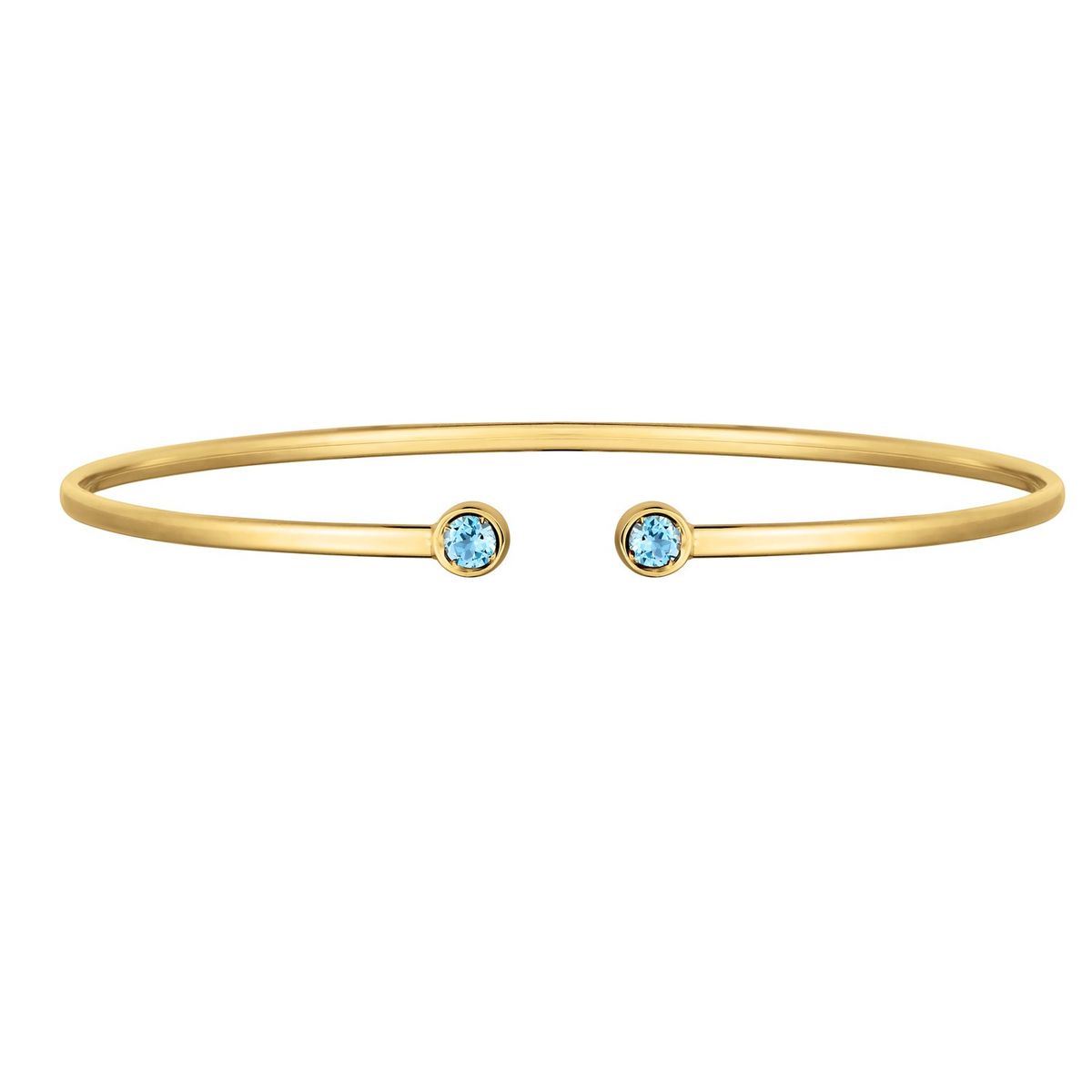 14K Yellow Gold Blue Topaz Open Cuff Bangle (2.00 mm) thumbnail 2