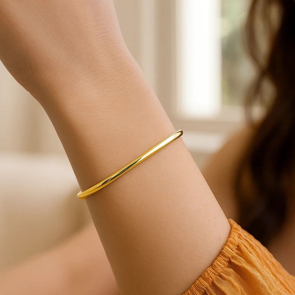 10k Yellow Gold Dome Style Shiny Bangle (3.30 mm) thumbnail 4