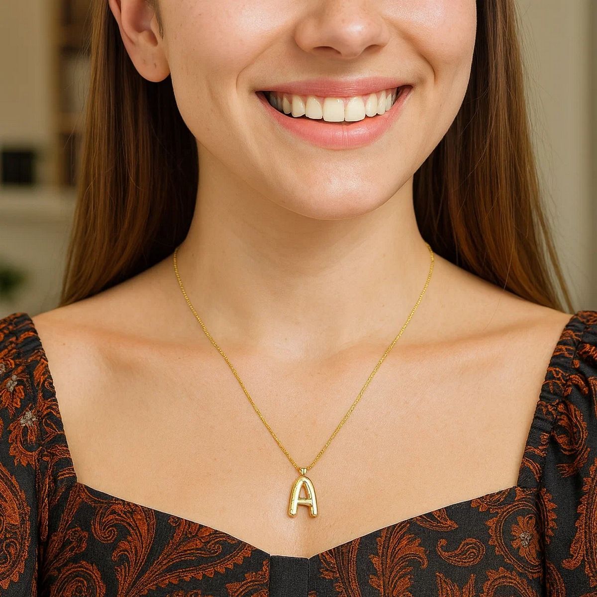 14K Yellow Gold Helium Initial A Pendant thumbnail 5