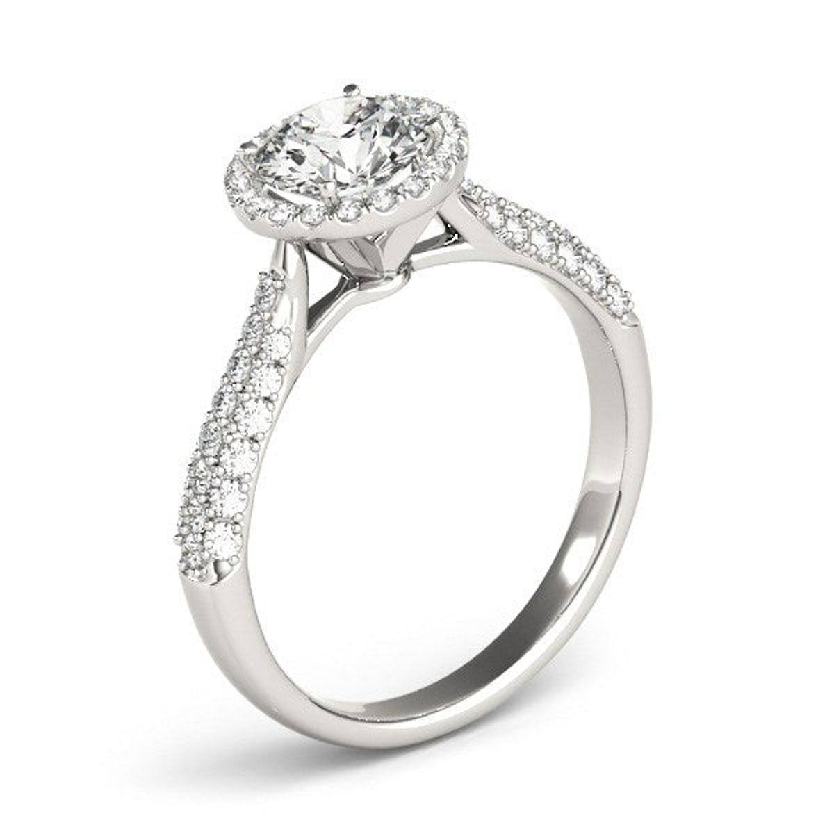 14k White Gold Halo Diamond Engagement Ring with Pave Band (1 1/3 cttw) thumbnail 3