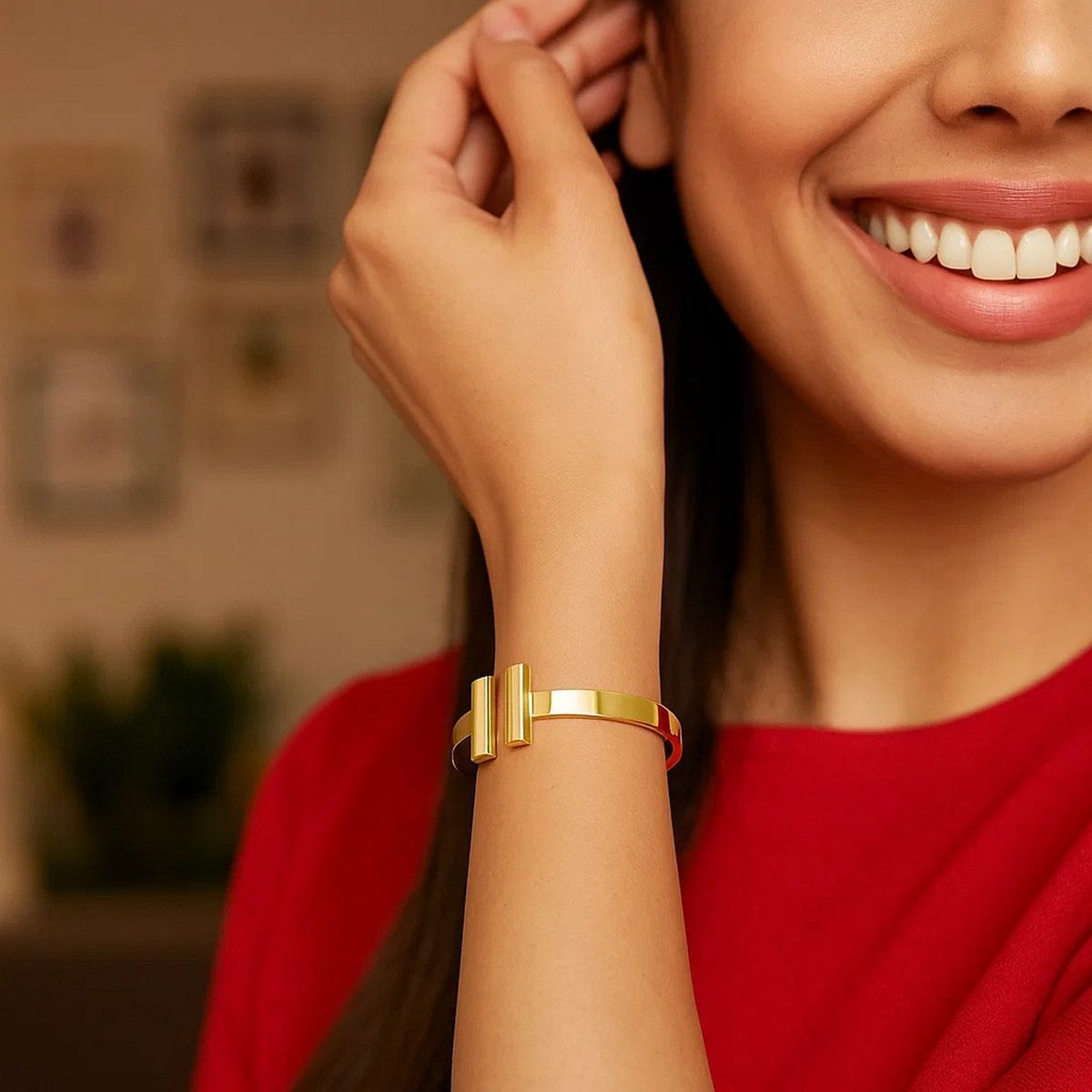 14k Yellow Gold High Polish Bar Cuff Bangle (6.00 mm) thumbnail 3