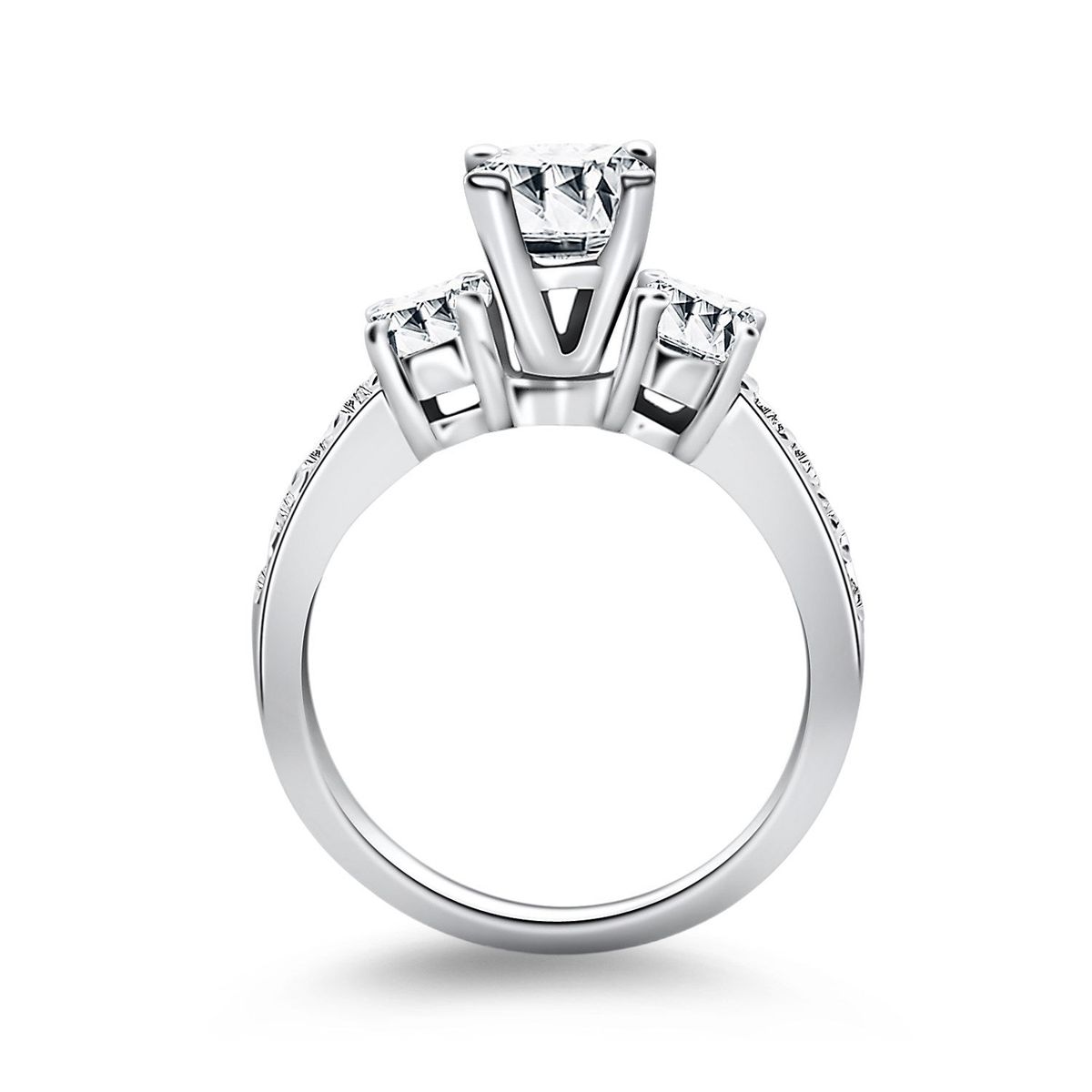 14k White Gold Three Stone Engagement Ring with Diamond Band thumbnail 3
