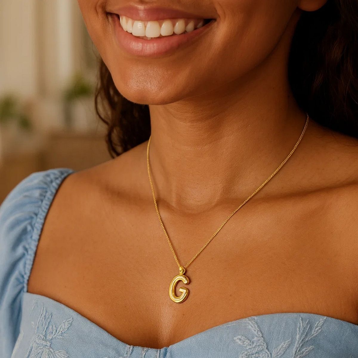 14K Yellow Gold Helium Initial G Pendant thumbnail 5