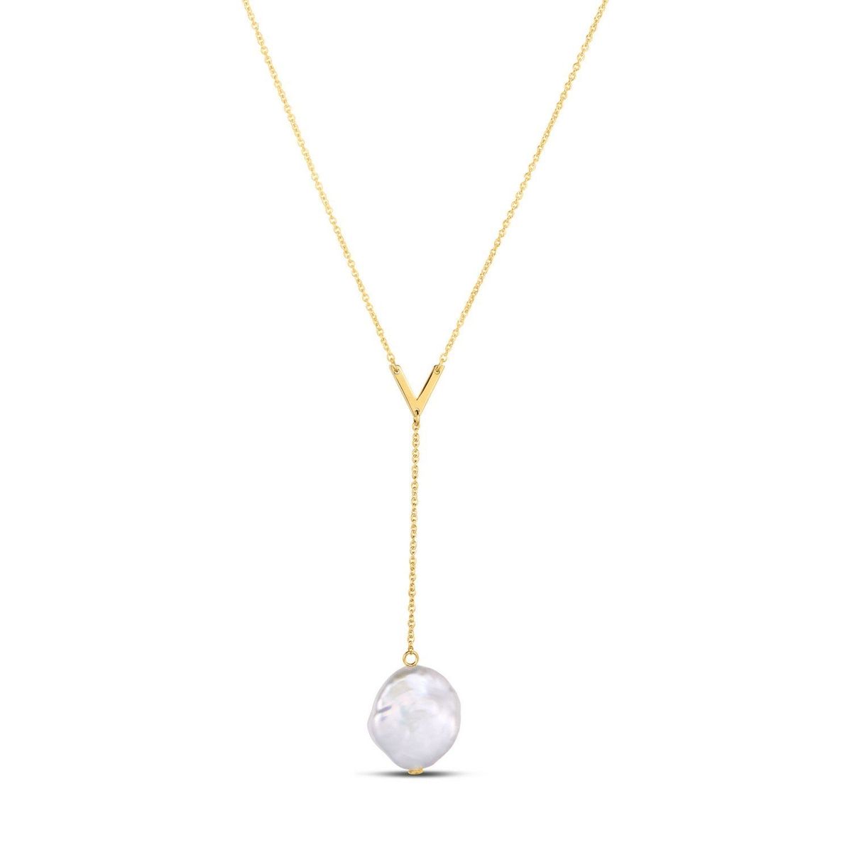 14k Yellow Gold Tesoro Pearl Lariat Necklace thumbnail 2