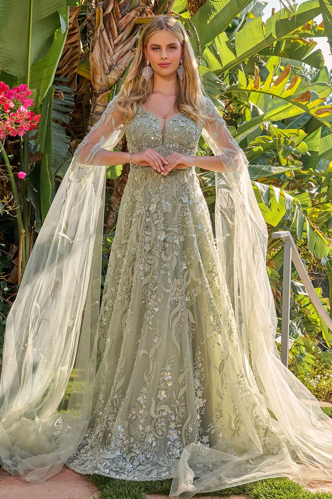 Cape Sleeve A-line Gown by GLS Gloria GL3838