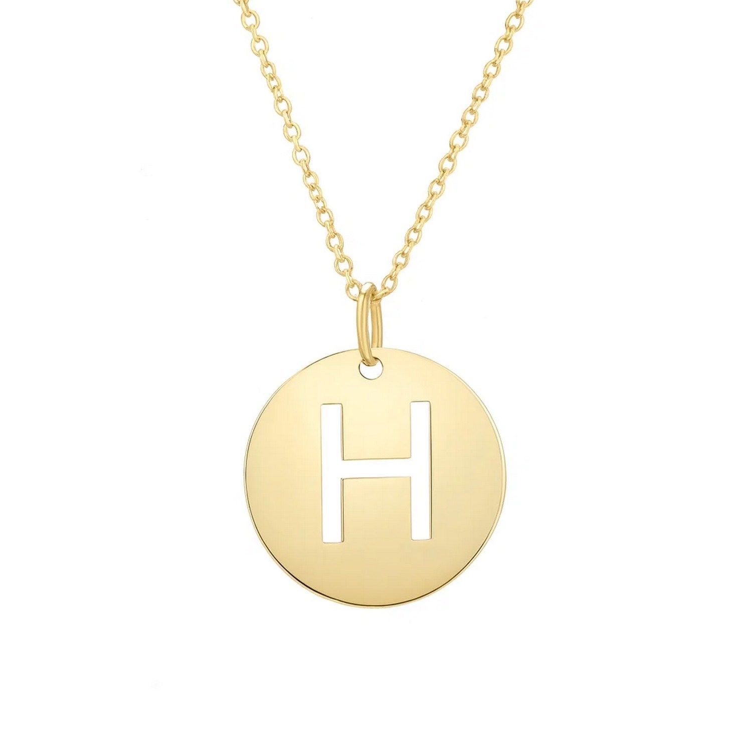 14K Yellow Gold Disc Initial H Pendant