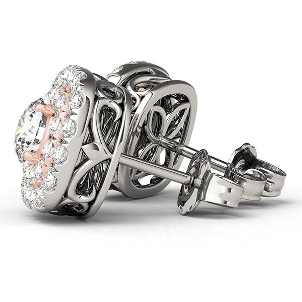 14k White and Rose Gold Cushion Shape Halo Diamond Earrings (3/4 cttw) thumbnail 2