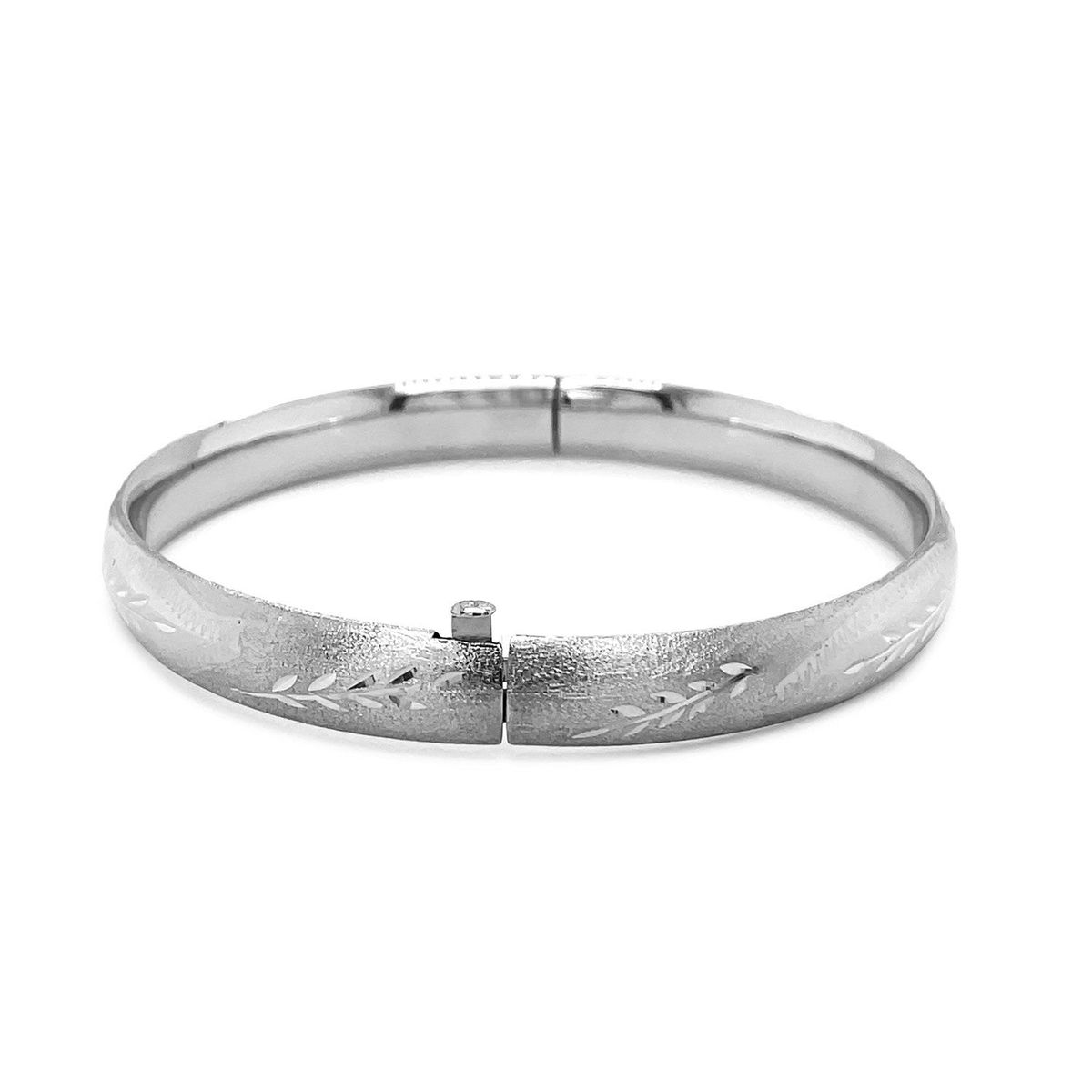 Classic Floral Carved Bangle in 14k White Gold (8.00 mm) thumbnail 3