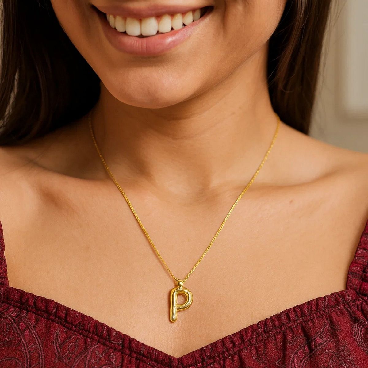 14K Yellow Gold Helium Initial P Pendant thumbnail 5