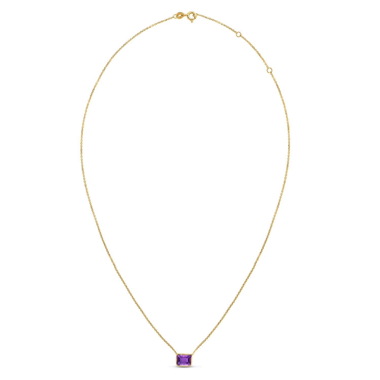 14K Yellow Gold Emerald Cut Amethyst Necklace