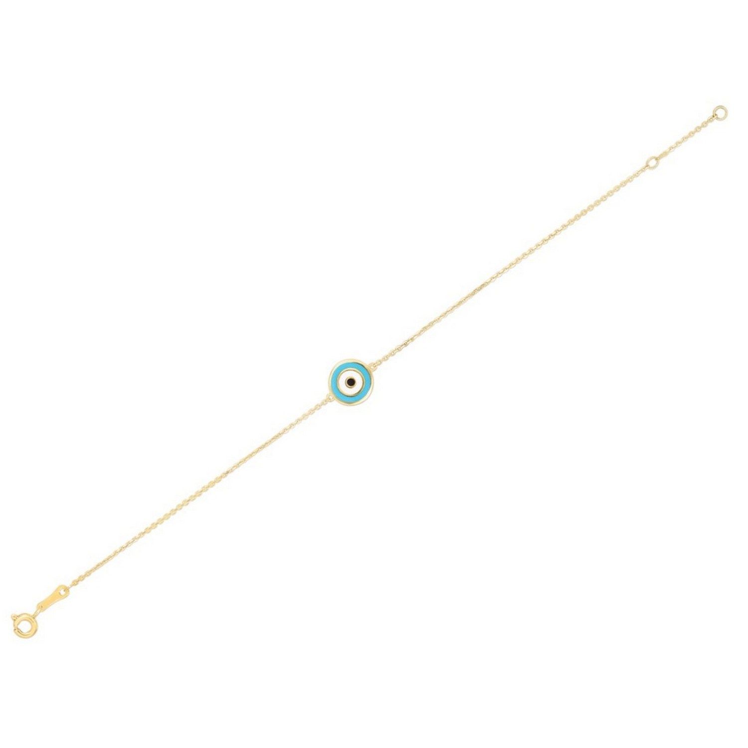 14k Yellow Gold Blue Evil Eye Bracelet (1.00 mm)