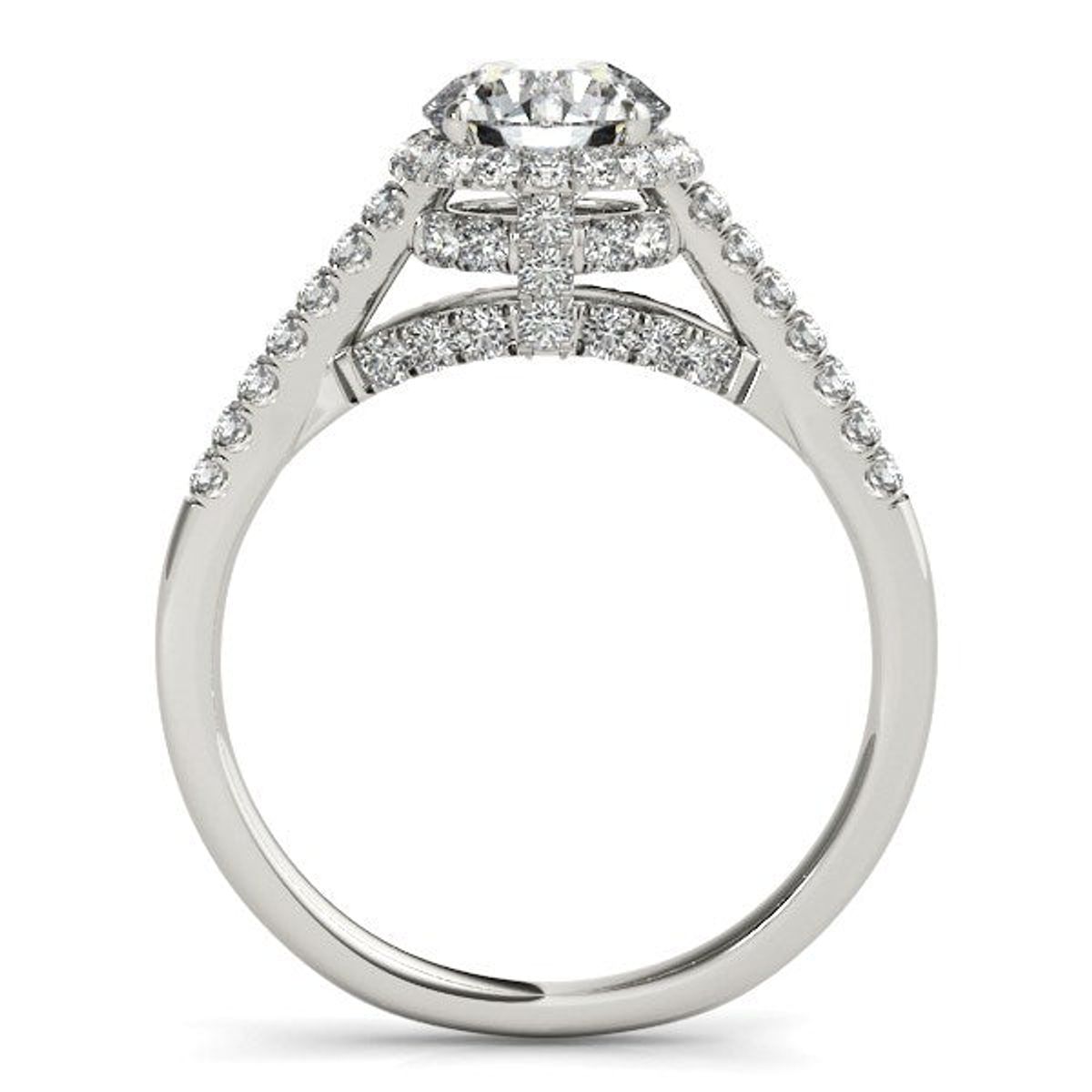 14k White Gold Round Cut Pave Set Shank Diamond Engagement Ring (1 3/8 cttw) thumbnail 3