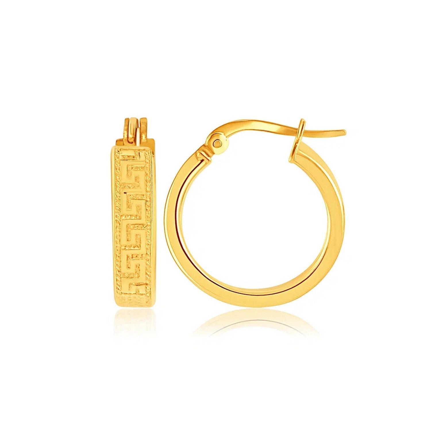14k Yellow Gold Greek Key Small Hoop Earrings