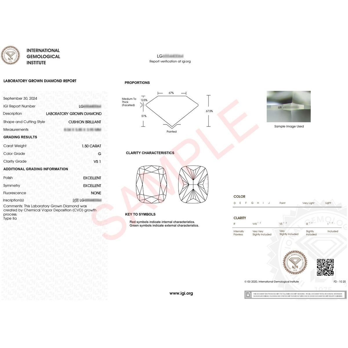 1 1/2 Carat Cushion Lab Grown IGI G/VS1 Diamond Solitaire Ring in 10K White Gold thumbnail 2