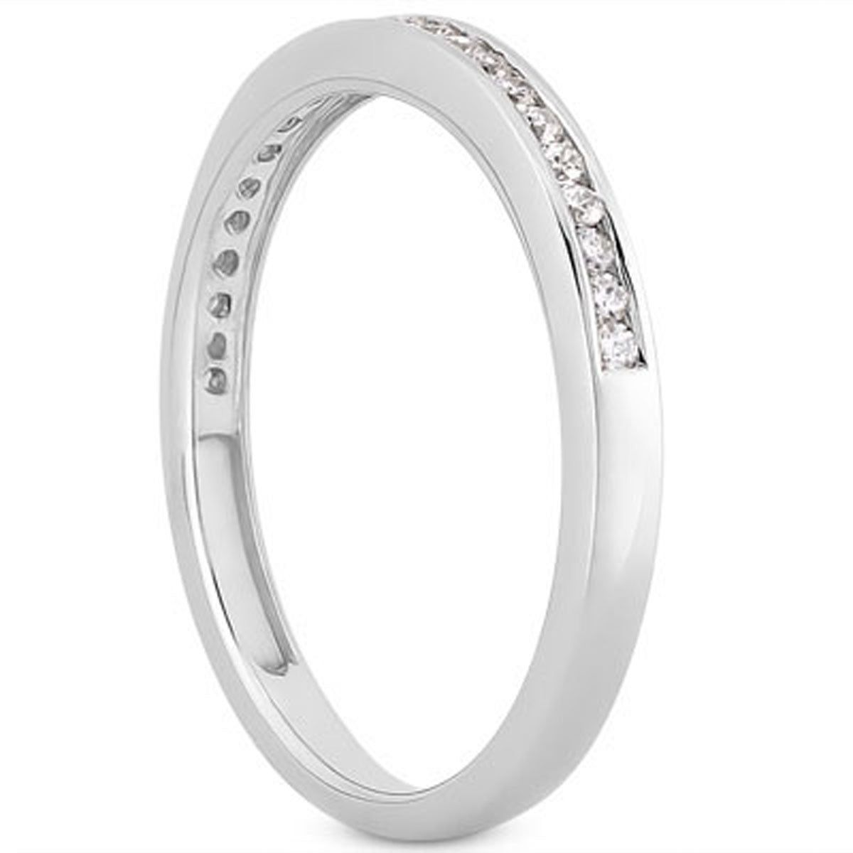 14k White Gold Slender Channel Set Diamond Wedding Ring Band Set 1/2 Around thumbnail 2