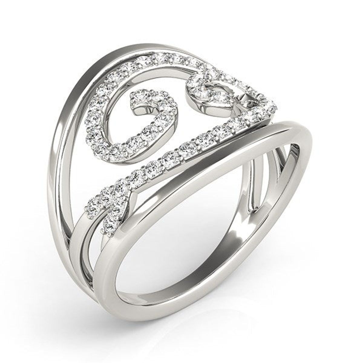 Swirl Design Diamond Ring in 14k White Gold (1/2 cttw) thumbnail 3