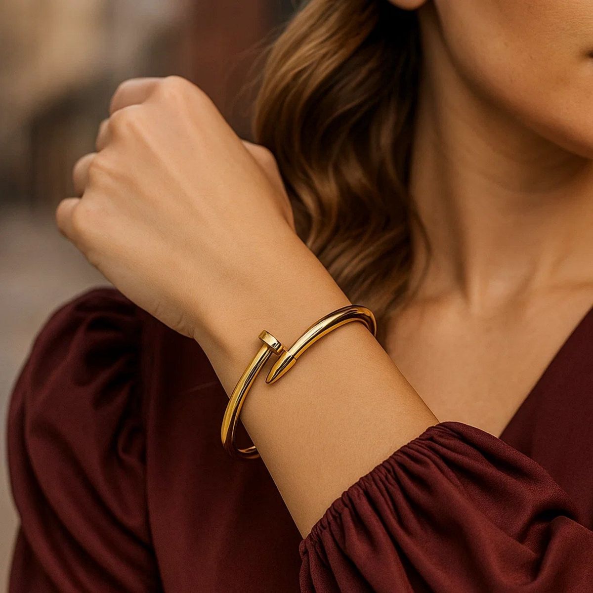 Bypass Nail Head Cuff Bangle in 14K Yellow Gold thumbnail 4