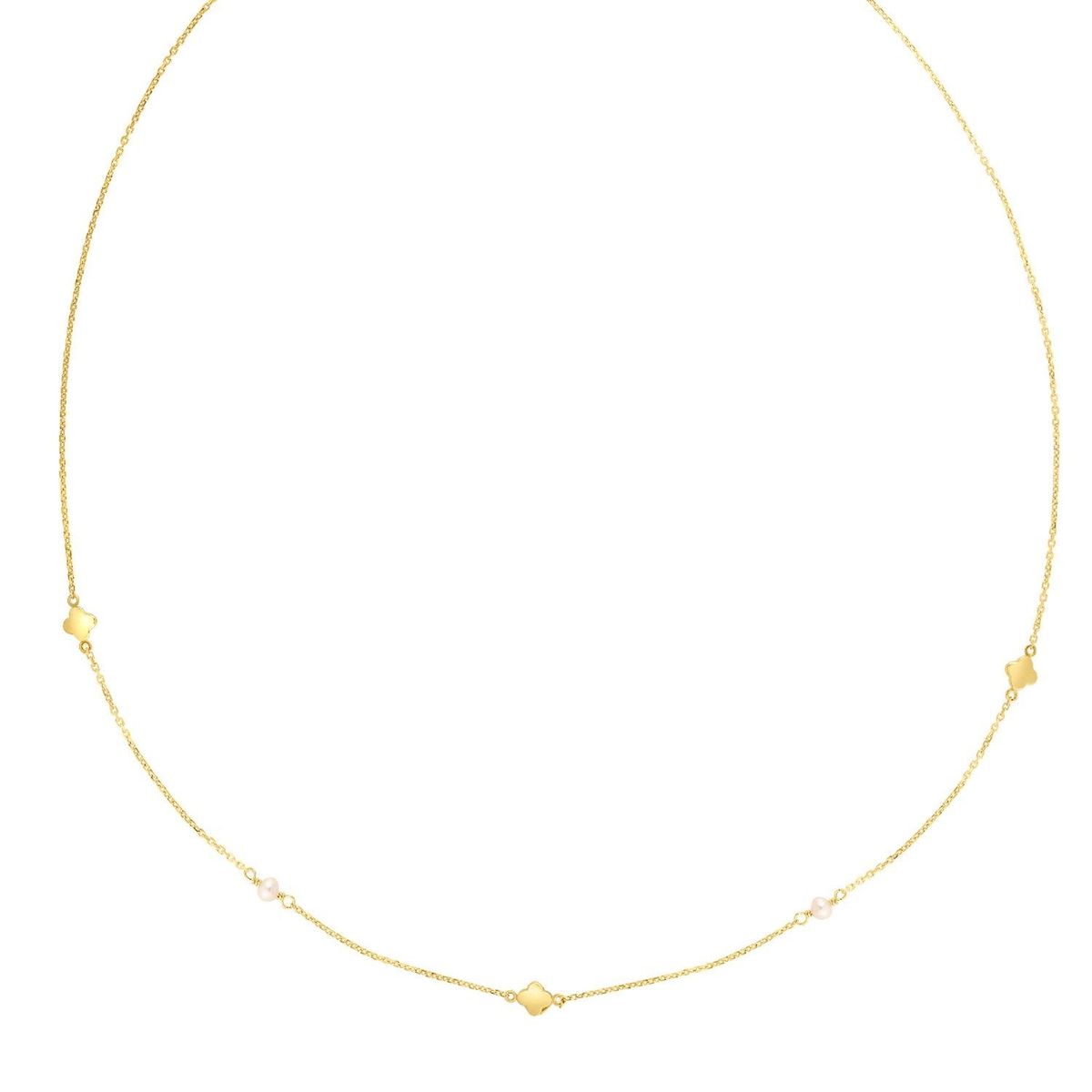 14k Yellow Gold Pearl Clover Necklace thumbnail 2