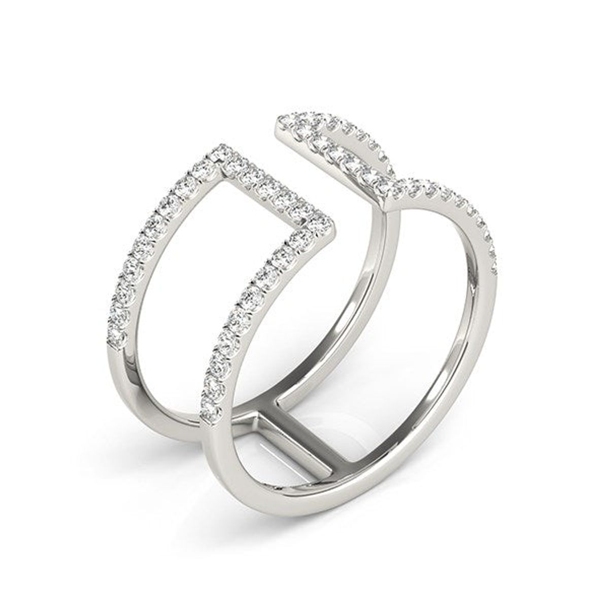 14k White Gold Modern Dual Band Style Diamond Ring (1/2 cttw) thumbnail 3