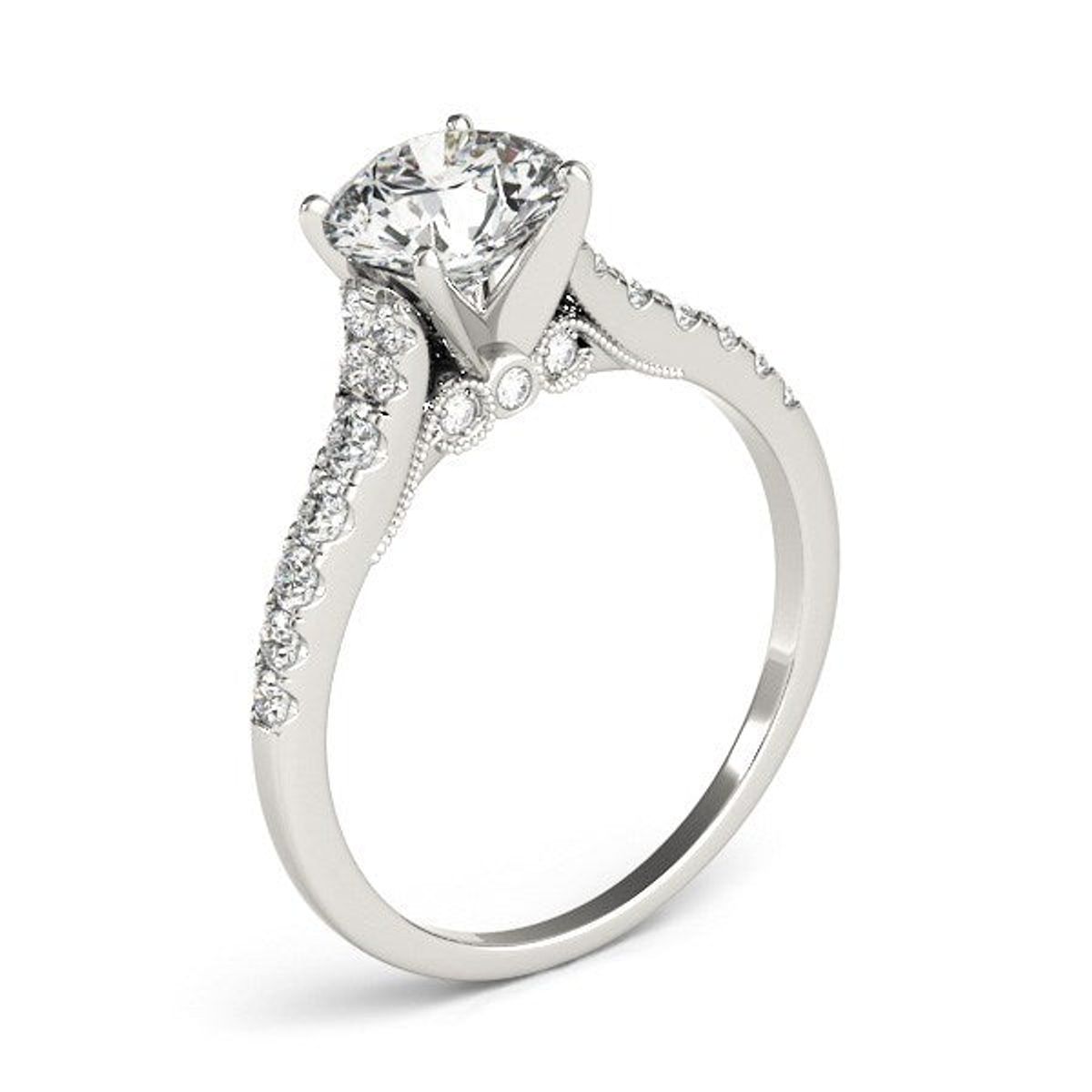 14k White Gold Diamond Engagement Ring With Single Row Band (1 3/4 cttw) thumbnail 3