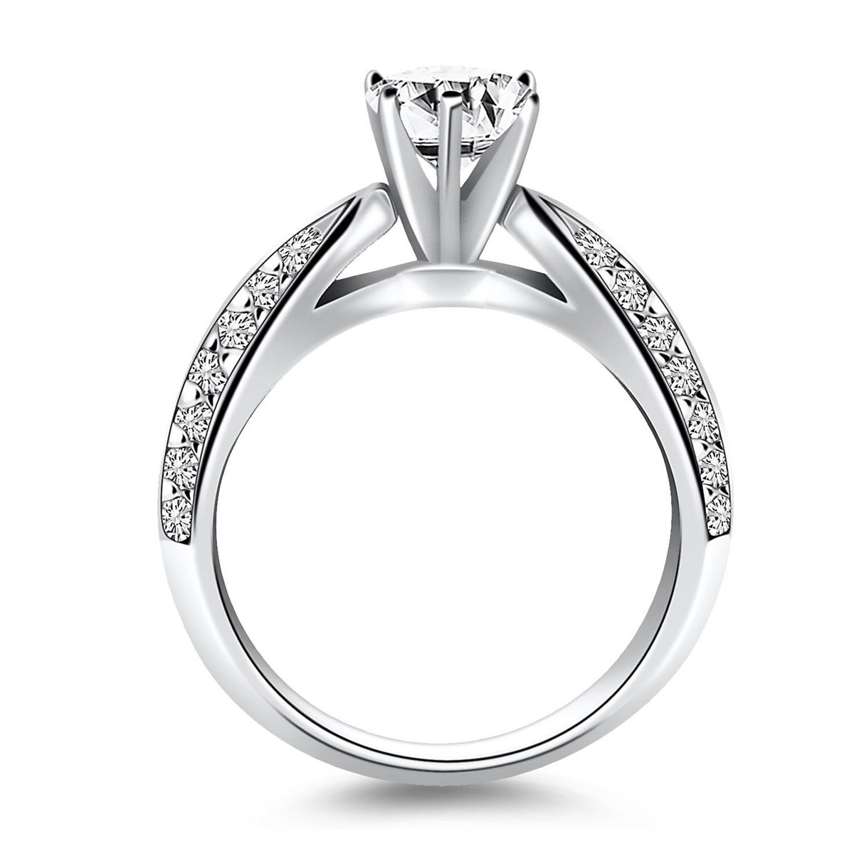 14k White Gold Cathedral Double Row Pave Diamond Engagement Ring thumbnail 2