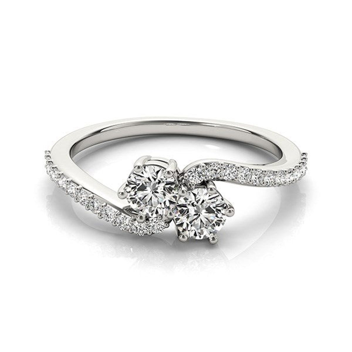 Curved Band Two Stone Diamond Ring in 14k White Gold (3/4 cttw) thumbnail 3