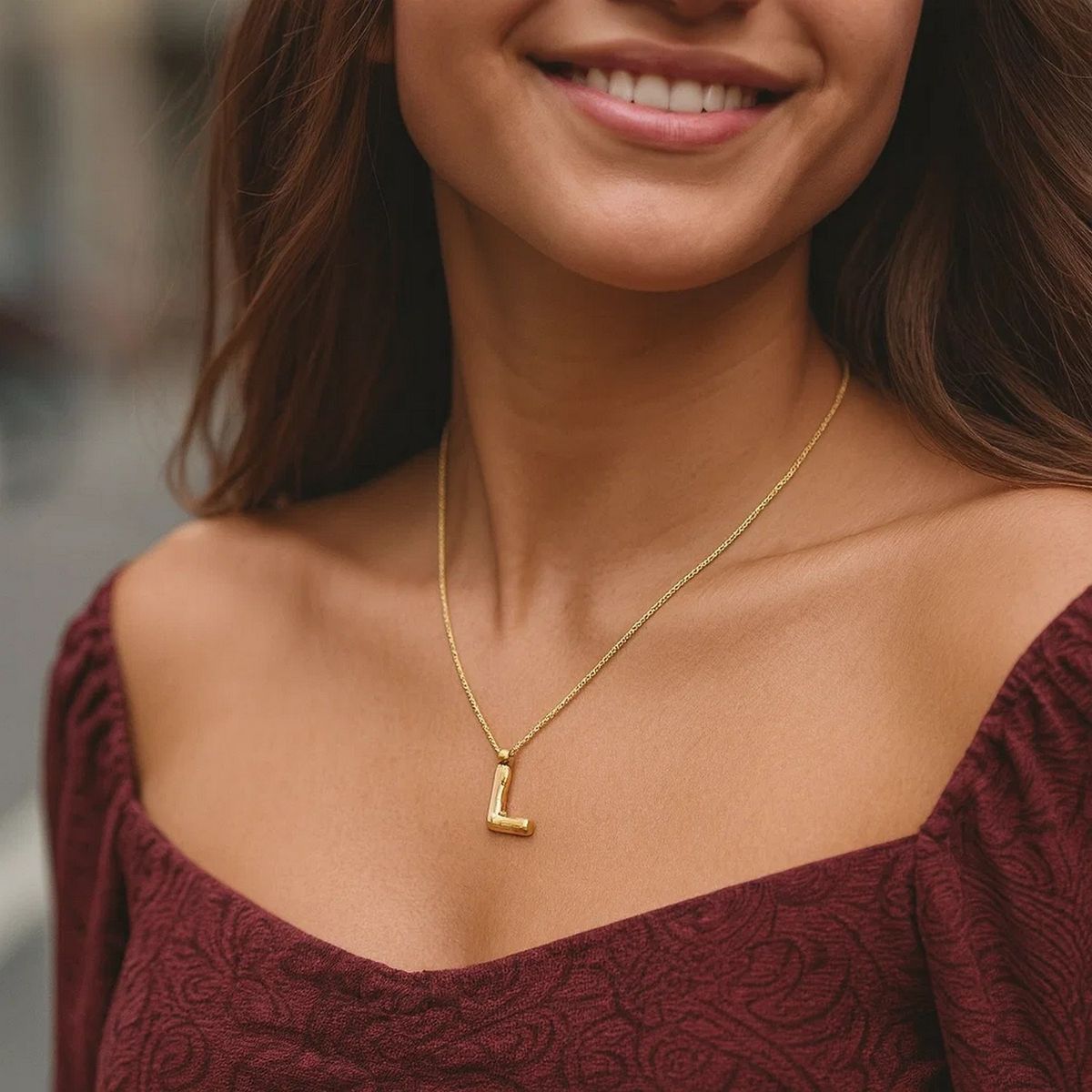14K Yellow Gold Helium Initial L Pendant thumbnail 4