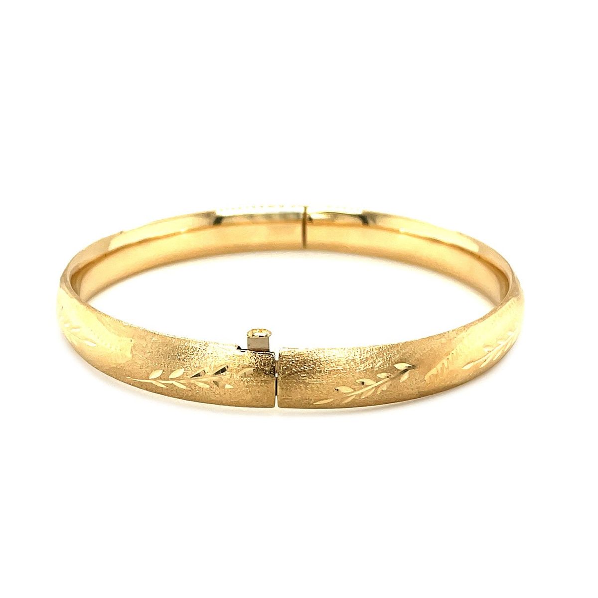 Classic Floral Carved Bangle in 14k Yellow Gold (8.00 mm) thumbnail 3