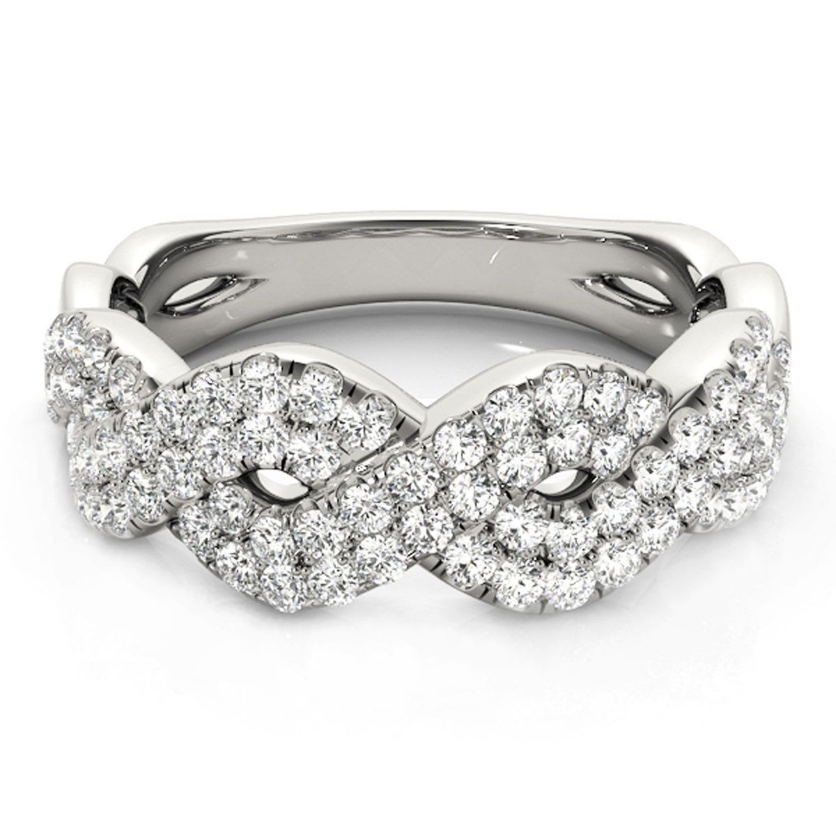 Diamond Studded Interlocking Waves Ring in 14k White Gold (5/8 cttw) thumbnail 2