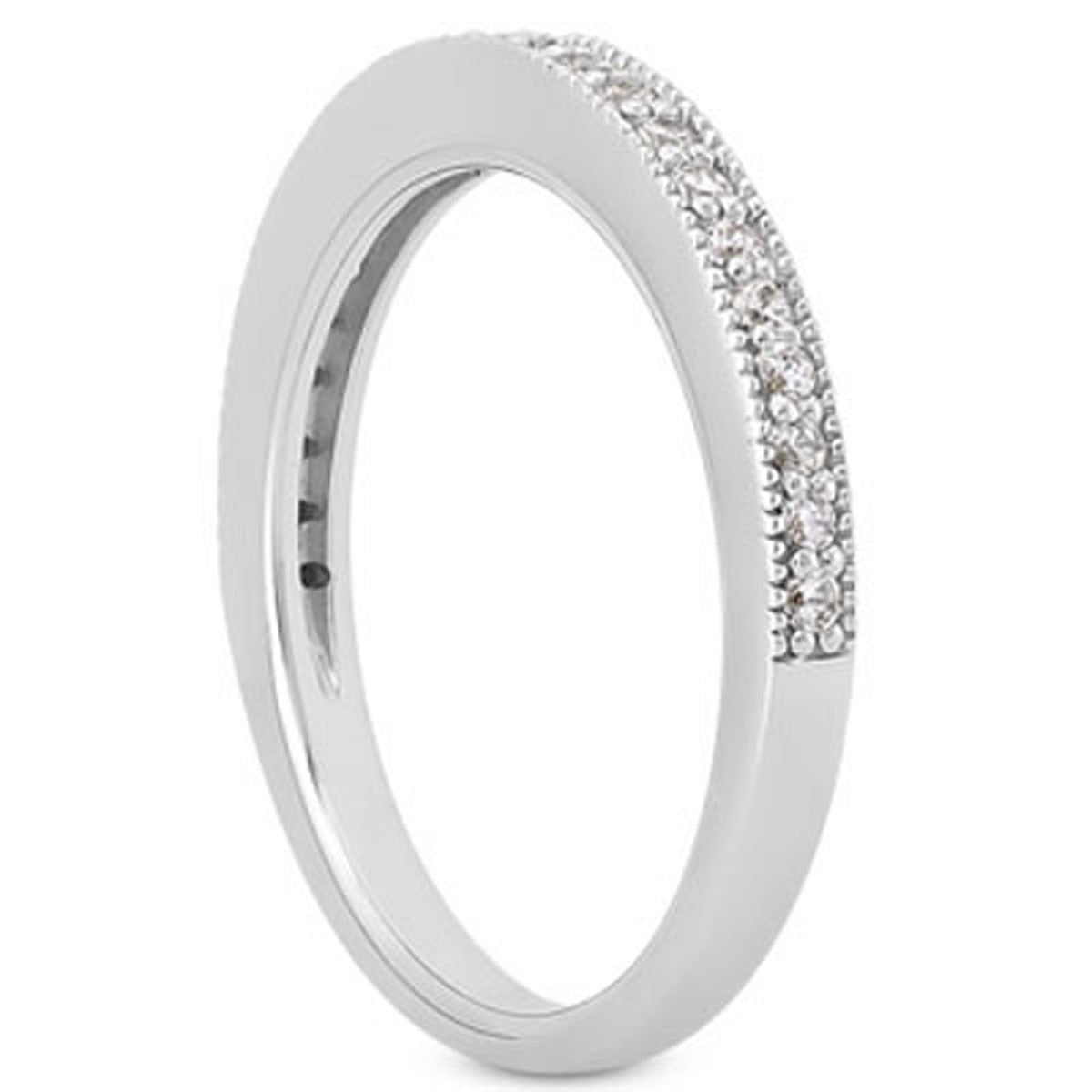 14k White Gold Pave Diamond Milgrain Wedding Ring Band Set 1/2 Around thumbnail 2