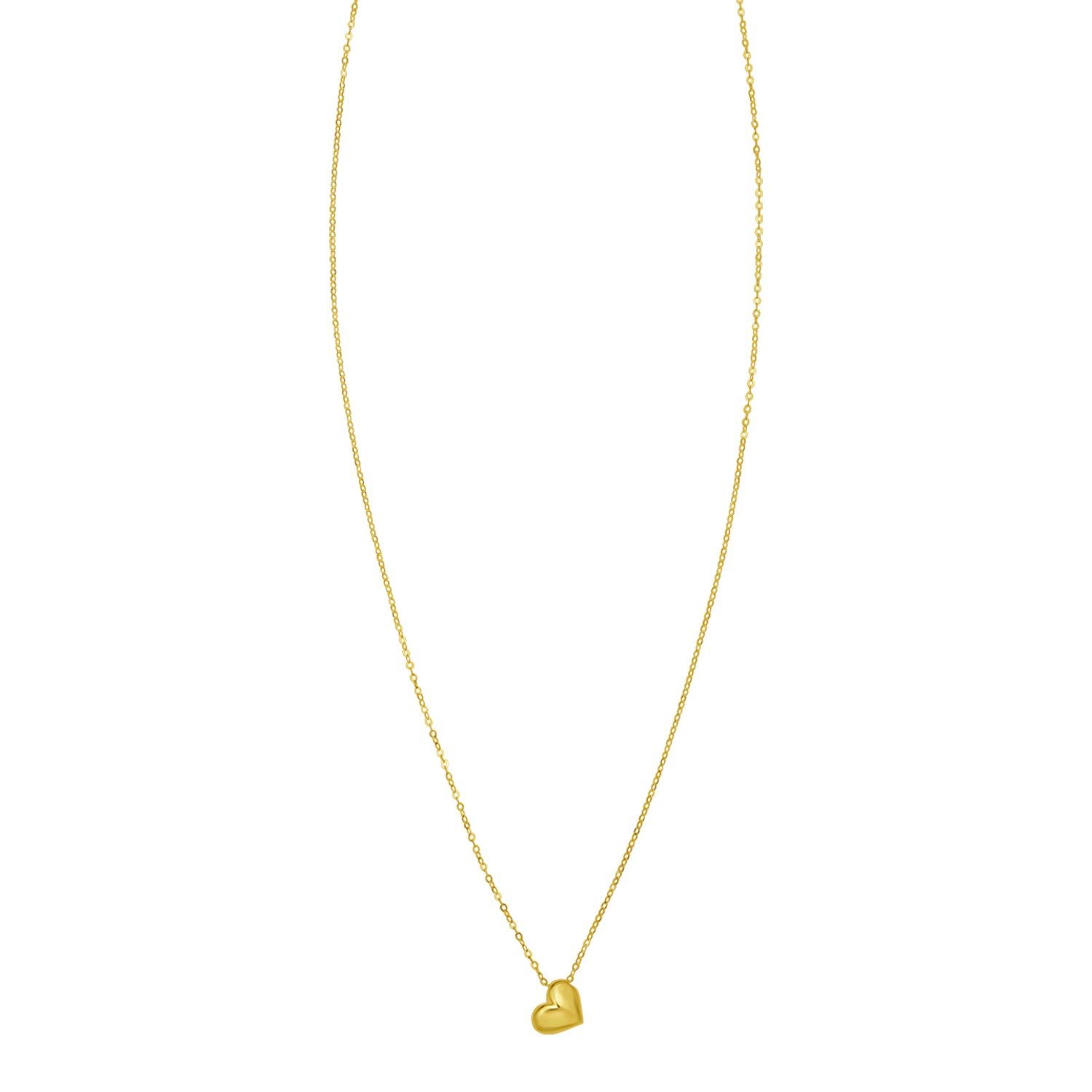 14K Yellow Gold Puffed Mini Heart Pendant Necklace