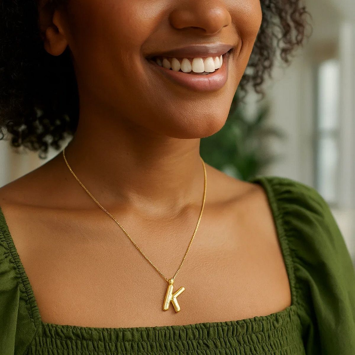 14K Yellow Gold Helium Initial K Pendant thumbnail 5