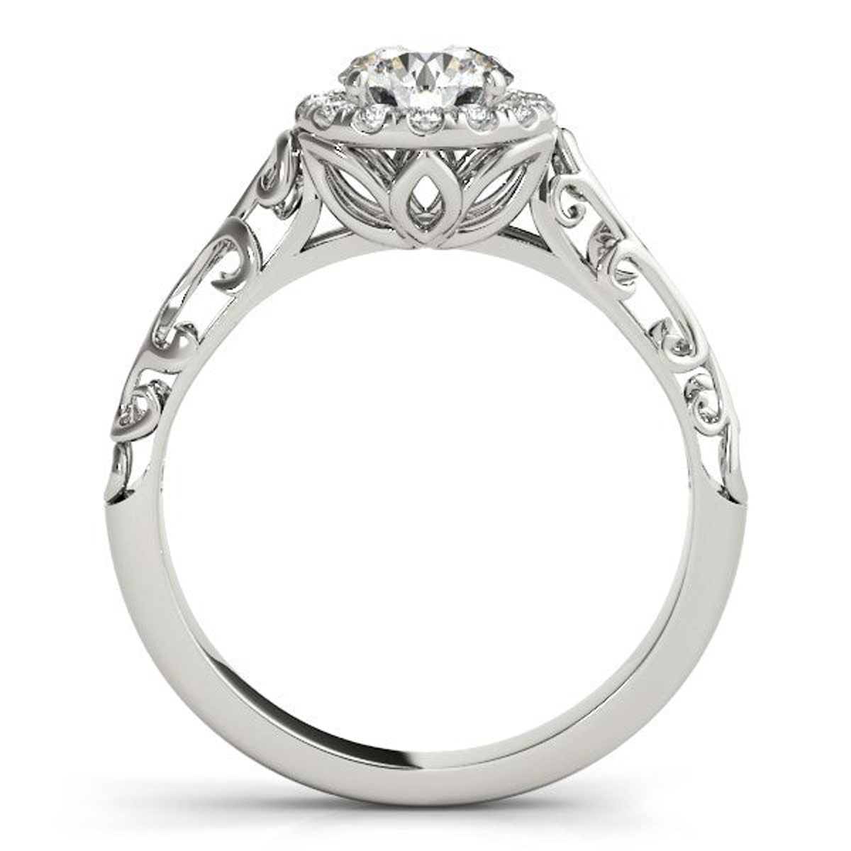 14k White Gold Halo Antique Style Round Diamond Engagement Ring (5/8 cttw) thumbnail 2
