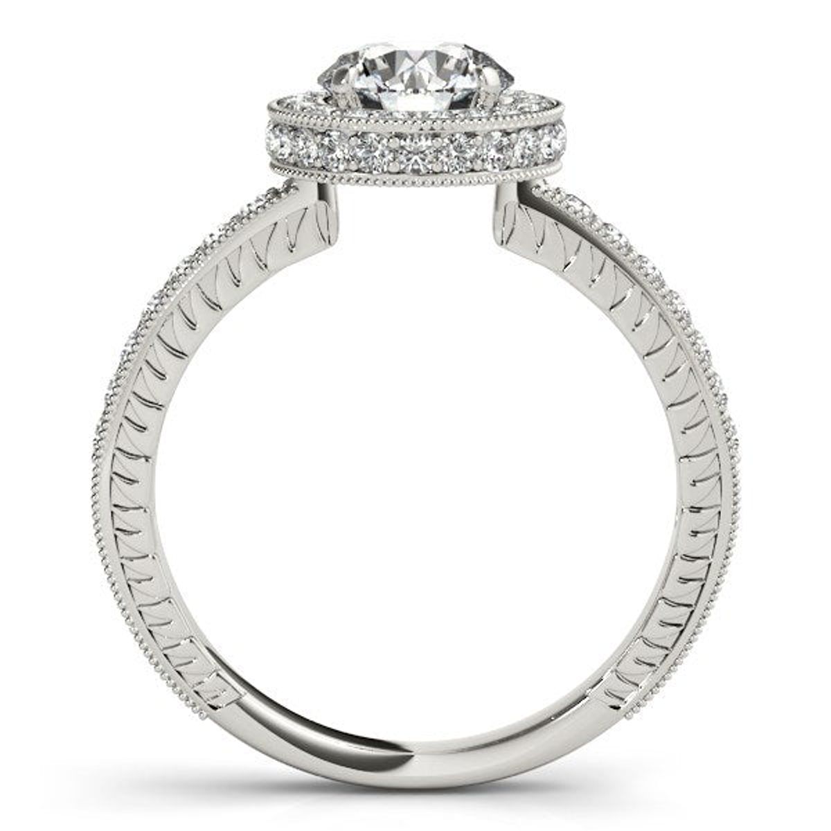 14k White Gold Milgrain Border Diamond Pave Engagement Ring (1 1/2 cttw) thumbnail 2