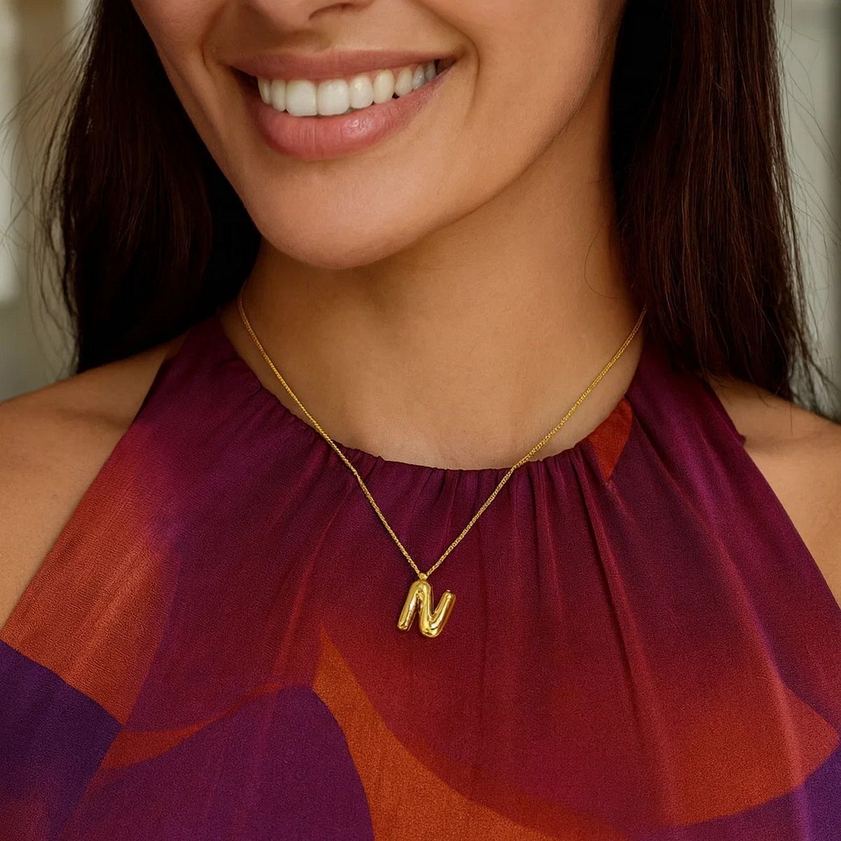 14K Yellow Gold Helium Initial N Pendant thumbnail 4