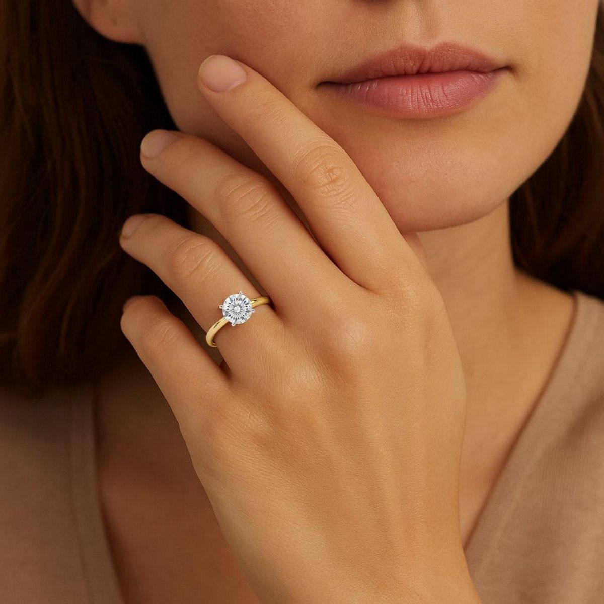 1 Carat Round Lab Grown IGI G/VS1 Diamond Solitaire Ring in 10K Yellow Gold thumbnail 6