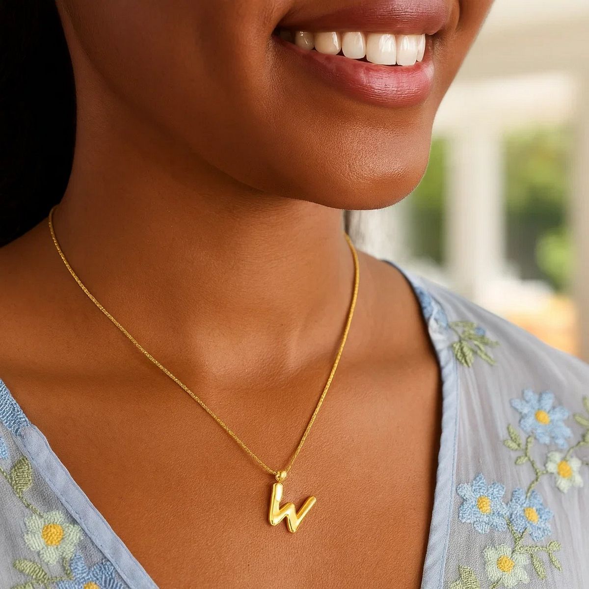 14K Yellow Gold Helium Initial W Pendant thumbnail 5